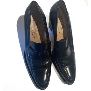 NWOT Vintage Joan Helpern Signature Blk Leather high heeled Loafer sz41 or US 10